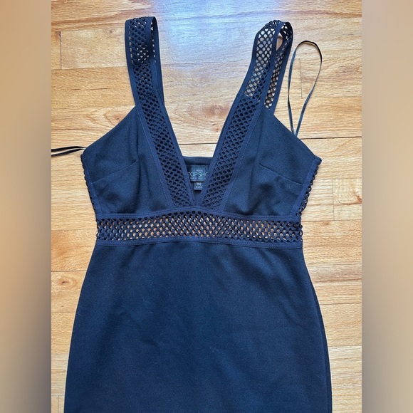 Topshop Black Mesh Cutout Bodycon Black Mini Dress - Picture 2 of 5